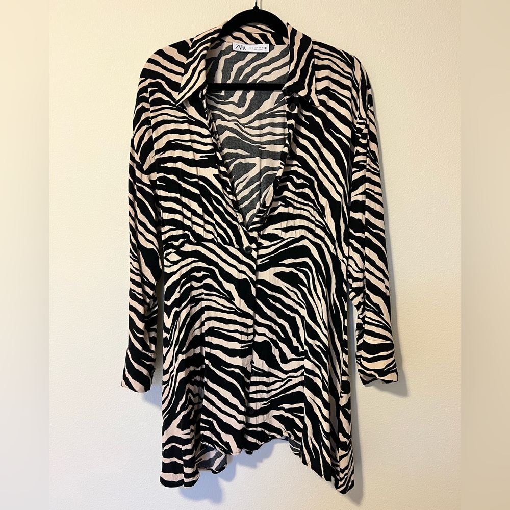 Zara Animal Print Long Sleeve Mini Dress